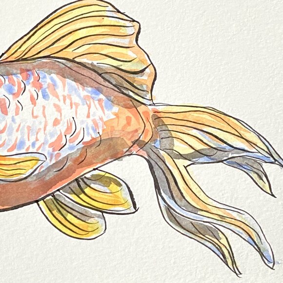 Chunky Goldfish 3 Original Watercolor Wall Art Painting 8x10in Matted FrameReady - Picture 6 of 8